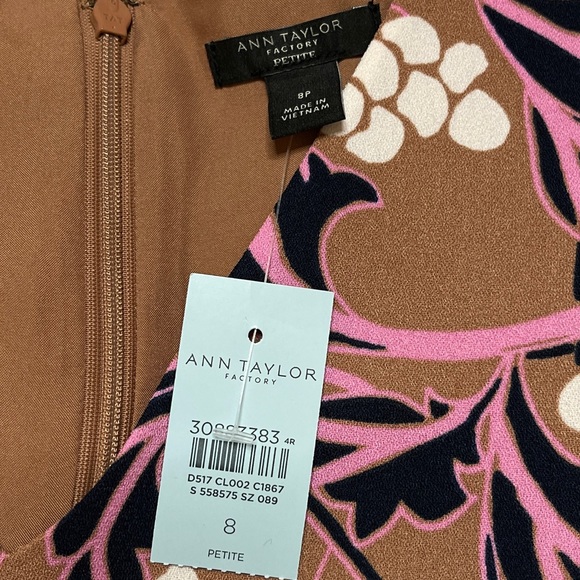 NWT Ann Taylor Factory Size 8 Petite Brown & Pink Dress - Picture 4 of 9